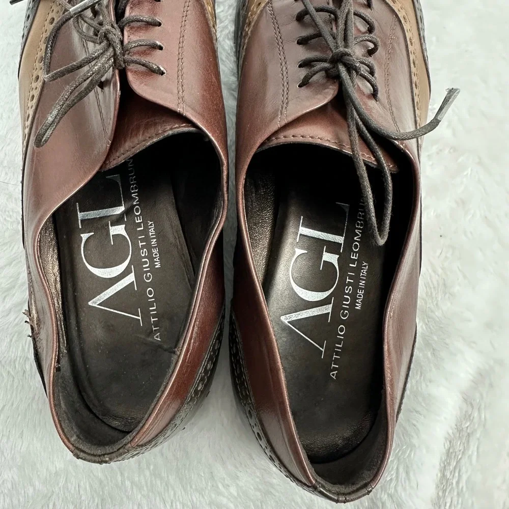 AGL Attilio Giusti Leombruni Brown Leather Wingtip Oxford Lace Up Shoes 38-1/2 - Picture 4 of 9